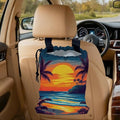 Beach Sunset Car Garbage Bag,Coconut Trees Small Car Trash Bag Hanging,Drawstring Car Garbage Bag with Adjustable Buckle for Car Back Seat,SUVs,Camping,Road Trips