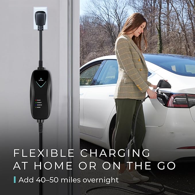 Lectron Level 1 Tesla Charger (WiFi Version) - 120V, 15 Amp, NEMA 5-15 Plug, 16 ft Cord - Portable Electric Car Charger for Tesla - Compatible with All Tesla Models S/3/X/Y/Cybertruck & NACS Evs