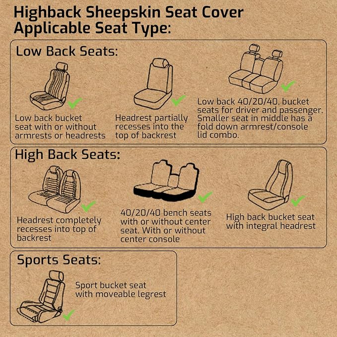 Aegis Cover Premium Australian Merino Sheepskin Car Seat Cover, Highback Easy-Install Universal Fit for SUV Truck Sedan Most Vehicles (FS-Cream)