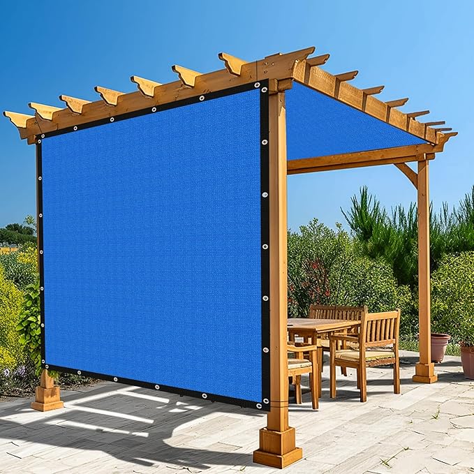 Amagenix 90% Pergola Shade Cover 7' X 14' Sun Shade Cloth with Grommets for Outdoor Garden Patio Porch, Commercial Grade 200 GSM - Cable Zip Ties Included (We Customized) GN108, Blue