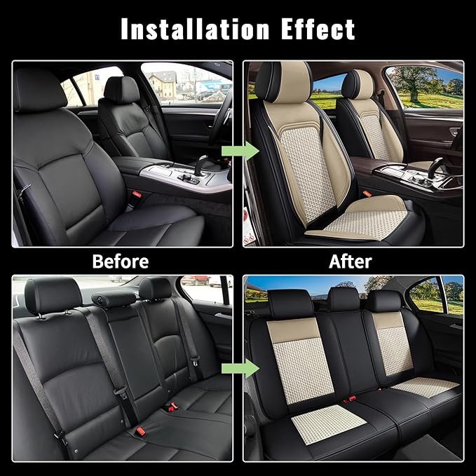 Car Seat Covers Full Set for Honda HRV/HR-V 2016-2026-5 Seats - Ice Silk Leather - Black & Beige