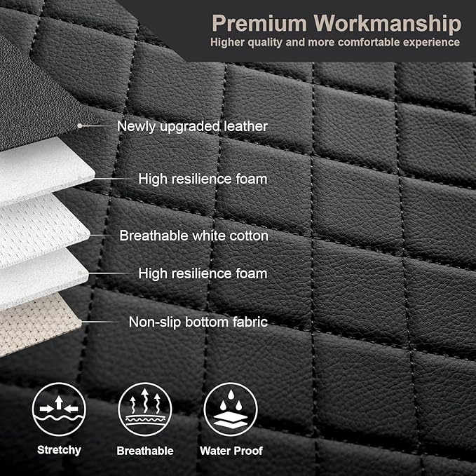 GIANT PANDA Full Set Car Seat Covers Custom Fit for Toyota Rav4 2019 2020 2021 2022 2023 2024 2025 Rav 4 Hybrid (XLE/LE/XLE Premium/Limited), Front & Rear/Back Accessories, Faux Leather (Black)