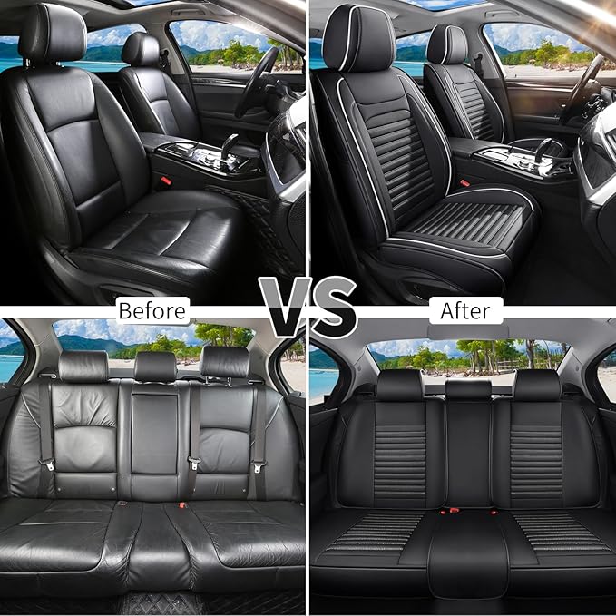 Car Seat Covers Full Set Fit for Toyota RAV4 Hybrid 2016-2025, Premium Faux Leather Car Seat Protector, Breathable, Anti-Slip, Comfortable & Durable (Black&White,Full Set)