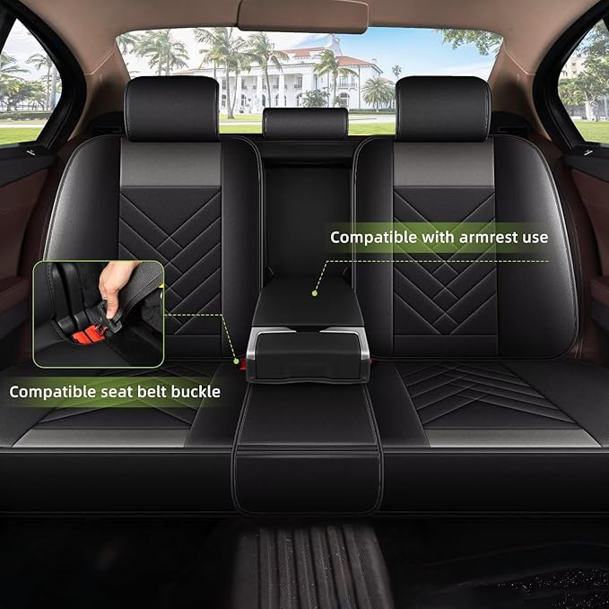 AOMSAZTO Car Seat Covers Fit for Hyundai Tucson 2005-2026 Full Set Premium Seat Covers Waterproof Leather Automotive Seat Cushion Protector Compatible with Airbag(5 Seats,Black&Grey)