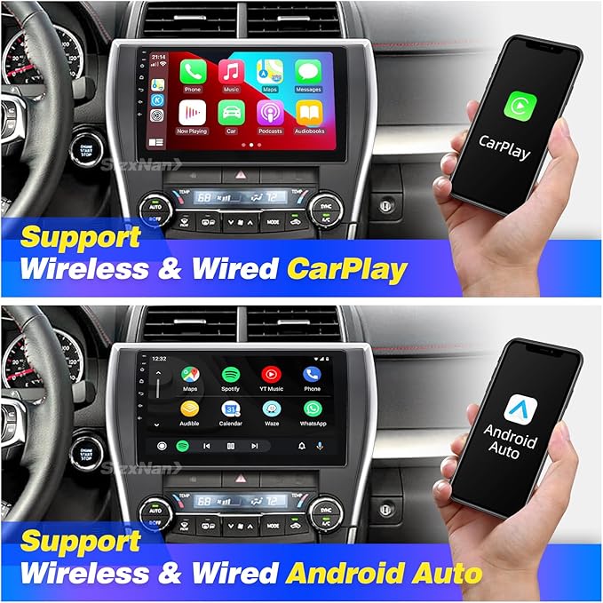 for Toyota Camry 2015 2016 2017 Radio Upgrade Android Touchscreen Compatible with Wireless Carplay Android Auto,Car Stereo Bluetooth Navigation GPS WiFi FM/AM Backup Camera 8-core Head Unit
