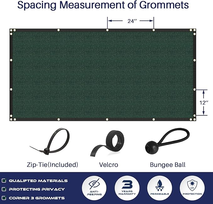 Windscreen4less Privacy Fence Screen Heavy Duty Windscreen Fencing Mesh Fabric Shade Net Cover with Brass Grommtes for Outdoor Wall Garden Yard Pool Deck, 8'x81' Green