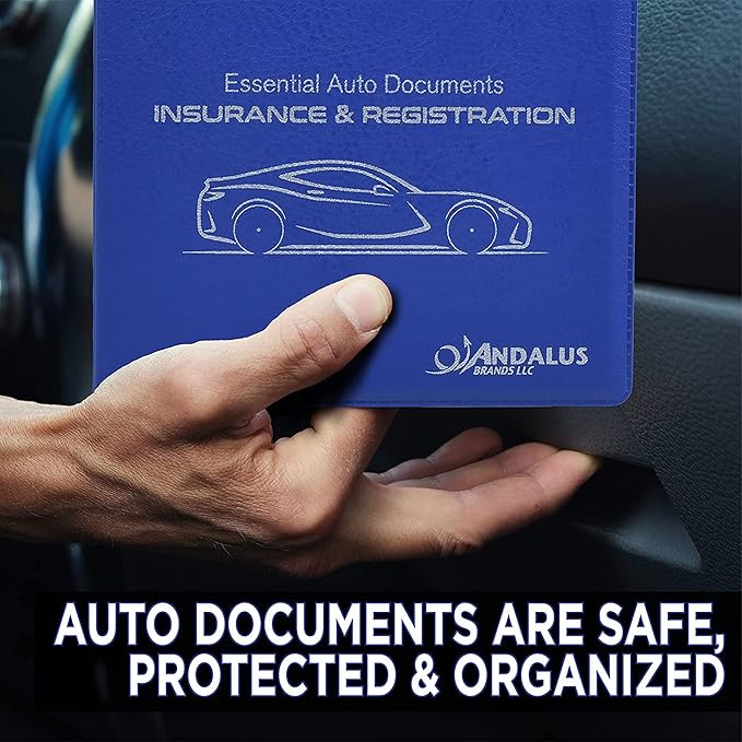 Andalus Auto Registration & Insurance Card Holder Pack of 2, Waterproof Essential Car Registration Holder with Hook & Loop Closure, Perfect for Every Vehicles Glove Boxes (Blue - 5 1/8" x 4 5/8")