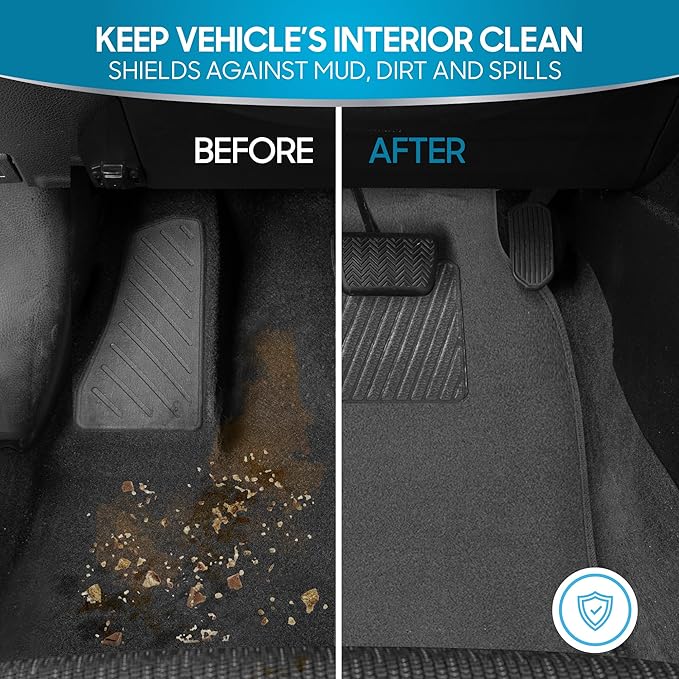 Premium 4 Piece Set of Carpet Car Floor Mats with Vinyl Safety Heel Pad for Car, Truck, SUV, Coupe Sedan, Black (MT-100-BK) Pack of 1