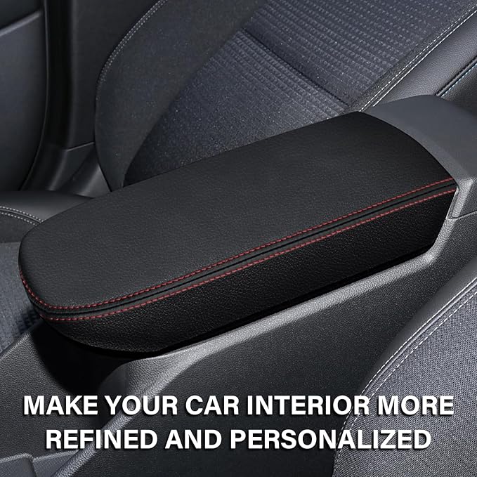 Console Cover for 2024 2025 2026 Chevrolet Trax (LS/1RS/LT/2RS/ACTIV) Leather Center ArmRest Box Cover Pad 2024 2025 2026 Chevy Trax Accessories Protector Cushion (Red Stitches)