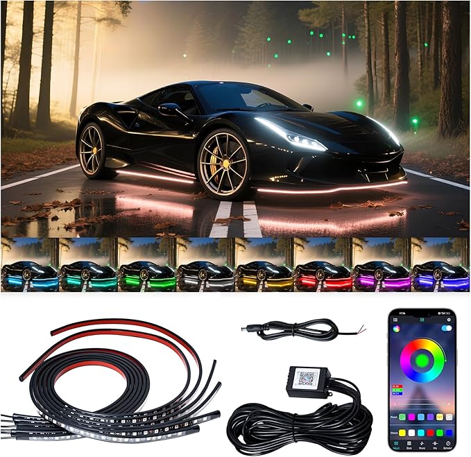 Underglow LED Lights for Cars - 6PCS RGB Neon Underglow Kit with Wireless APP Control, Music Sync, 8 Colors, 360 LEDs Waterproof for Cars, Trucks, SUVs