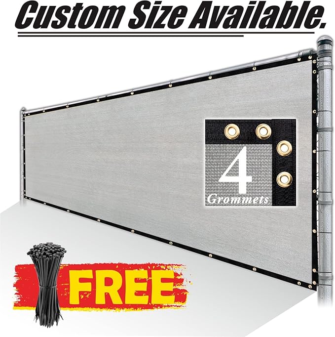 Royal Shade Custom Size 5' x 157' Grey Fence Privacy Screen Windscreen Cover Netting Mesh Fabric Cloth - Cable Zip Ties Included (We Make Custom Size)