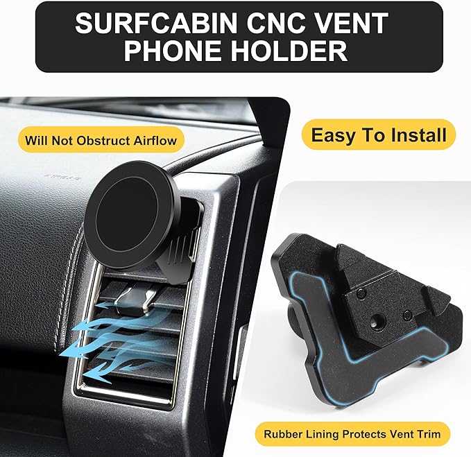 Surfcabin CNC Vent Phone Holder, Magnetic Car Air Vent Phone Holder Cradles Mount Compatible with F150 2015-2020 & Super Duty F250 F350 F450 2017-2021 Universal Bracket Stand for iPhone & Android