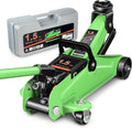 DNA MOTORING Low Profile Hydraulic Trolley Service/Floor Jack, 1.5 Ton (3000 lbs) Capacity, Lifting Range 5.3"-12", Green, TOOLS-00326-GR
