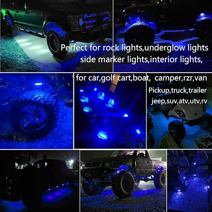 10 Pcs Blue LED Rock Strip Lights,Wheel Well Underglow Lighting Kits,Car Rock Lights Exterior Side Marker Lights for Wrangler Truck Golf Cart RV RV SUV Offroad