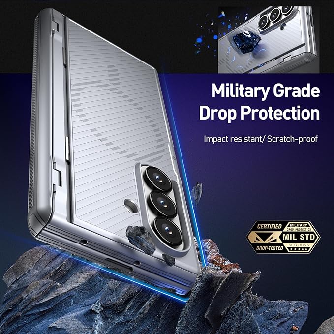 Poetic Revolution Flex Case for Galaxy Z Fold 7, [Foldable Kickstand][Hinge Protection][MagSafe Compatible], Full Body Galaxy Z Fold 7 Slim Cover with Built-in-Screen Protector, Silver Grey