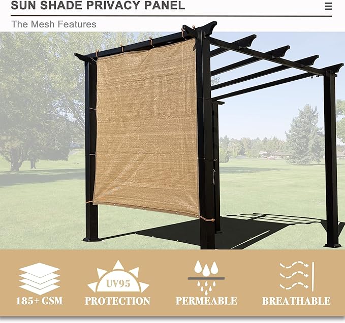 Sun Shade Privacy Panel with Grommets on 4 Sides for Patio, Awning, Window Cover, Pergola or Gazebo(Walnut, 10' x 5‘