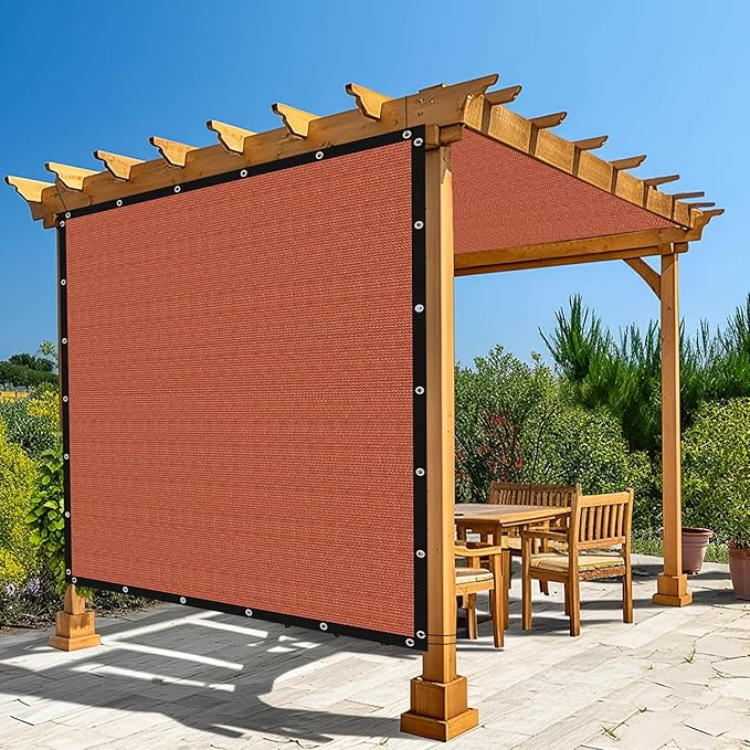 Amagenix 90% Pergola Shade Cover 8' X 20' Sun Shade Cloth with Grommets for Outdoor Garden Patio Porch, Commercial Grade 200 GSM - Cable Zip Ties Included (We Customized) GN108, Rust Red