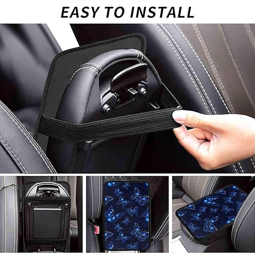 Glowing Neon Blue Celestial Style Butterfly Car Auto Armrest Cushion Cover Accessories Center Console Seat Box Pad Protector Universal Decoration for Most Vehicle SUV Truck