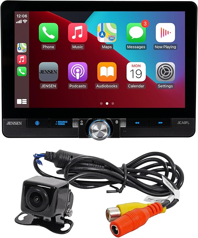 JENSEN J1CA8FL-BUC 8-inch Certified Apple CarPlay Android Auto Wired or Wireless | Single DIN and Double DIN Touchscreen Car Stereo Radio | Bluetooth | USB Charge | Backup Camera Included