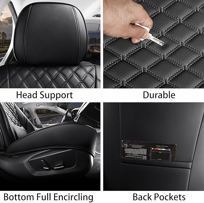 Car Seat Covers Full Set Black, Luxury Faux Leather Car Seat Covers Waterproof Non-Slip Seat Protector Universal Fit for Most Cars SUVs Trucks Pick-ups,Car Accessories for Front Seats and Back