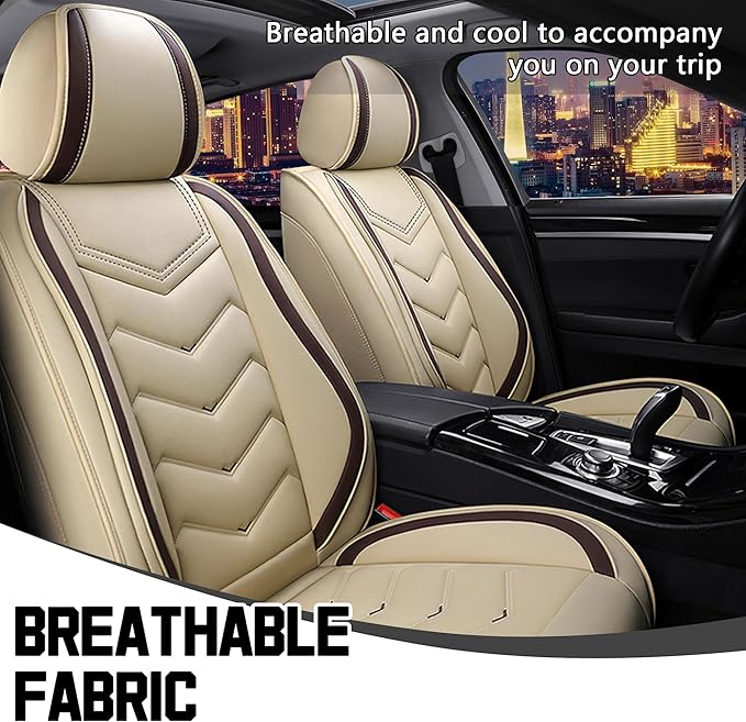 CTDS Car Seat Covers for Chevy Equinox 2005-2026, Stylish Sport Seat Cover, Premium Nappa Leather Car Seat Cover. Automobile Seat Covers Sets.(Standard 2 Seats/Beige)