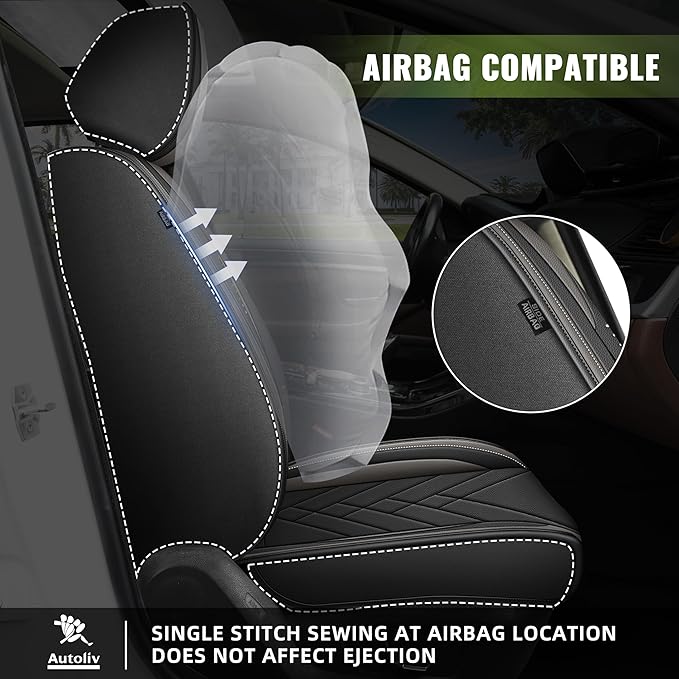 AOMSAZTO Front Seat Covers Fit for Nissan Rogue Sport 2017-2022 Waterproof Faux Leather Car Seat Cover Compatible with Airbag(2PCS Front, Black&Grey)
