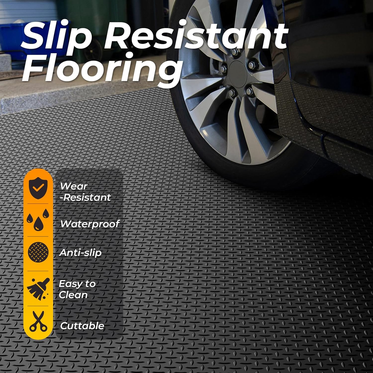 7.8 x 18 FT Garage Floor Mats for Under Car, 2.8mm Thickened Rubber Garage Flooring Roll, M Size 140.4 SQFT Garage Car Mat for Mid-Size SUVs, Sports Car, Black