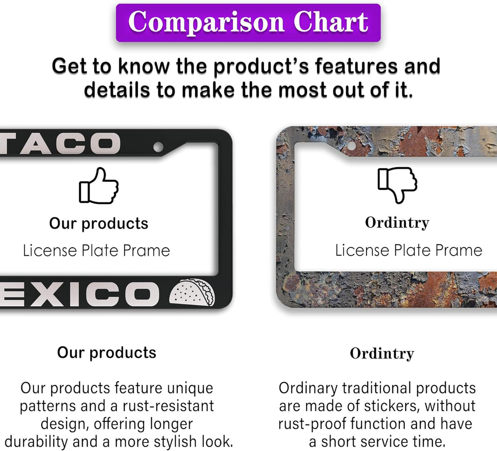 License Plate Frames Multicolor Automotive Exterior Accessories Taco Mexico Universal Aluminum Car Accessory 2 Pack with Screw Covers Set