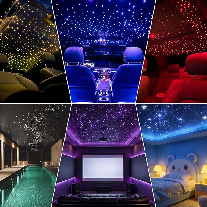 Starlight Headliner Light Kit Twinkle 600pcs*0.03in*6.5ft,16W Upgraded Fiber Optic Lights Sound Activated APP/Remote Control Small Size Star Lights for Car Home Star Ceiling Decoration