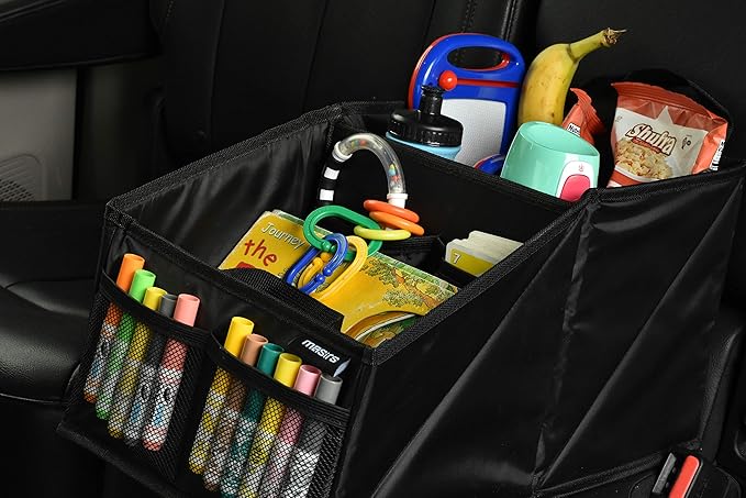 Masirs Back Seat Car Organizer, Neatly Organize Items While Traveling, Folds Flat for Easy Trunk Storage