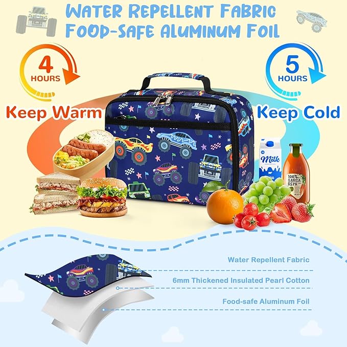 CAMTOP Lunch Box Kids Boys Insulated Lunch Cooler Bag Reusable Lunch Tote Kit for School Travel