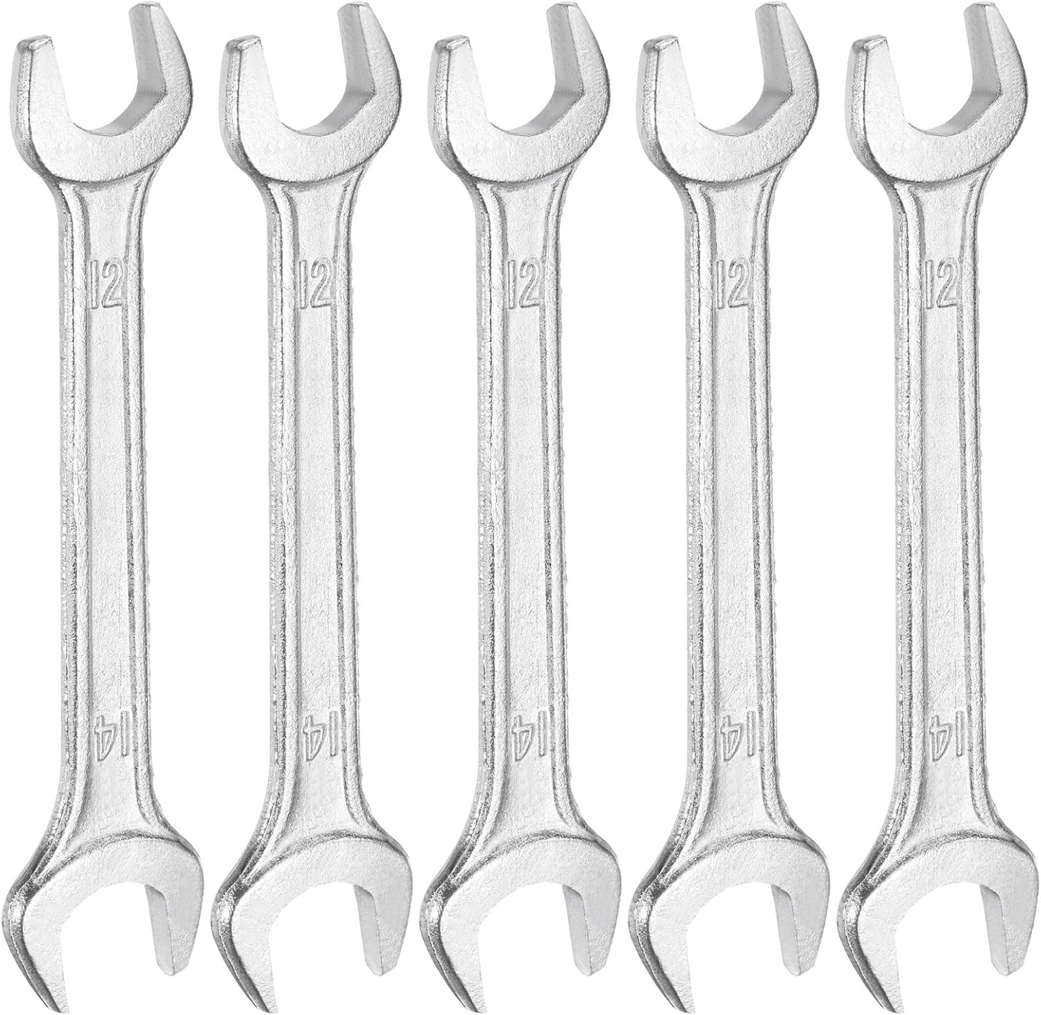 HARFINGTON 5pcs Double Open End Wrench 12mm x 14mm Metric 15 Degree Offset Angle Small Flat Head Wrench Galvanizing Open Ended Spanner for Automotive Repair Furniture Assembly