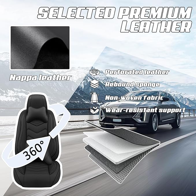 Car Seat Covers Fit for Toyota rav4 2000-2026, Stylish Sport Seat Covers, Waterproof Wear-Resistant Premium Nappa Leather Car Seat Cover.(2 Pcs Front with Pillow/Pure Black)