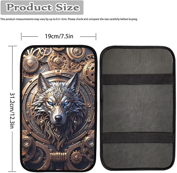 Wolf Print Armrest Cover Pad for Car Non Slip Decorative Center Console Cushion Scratch Proof Car Armrest Box Protector Cover