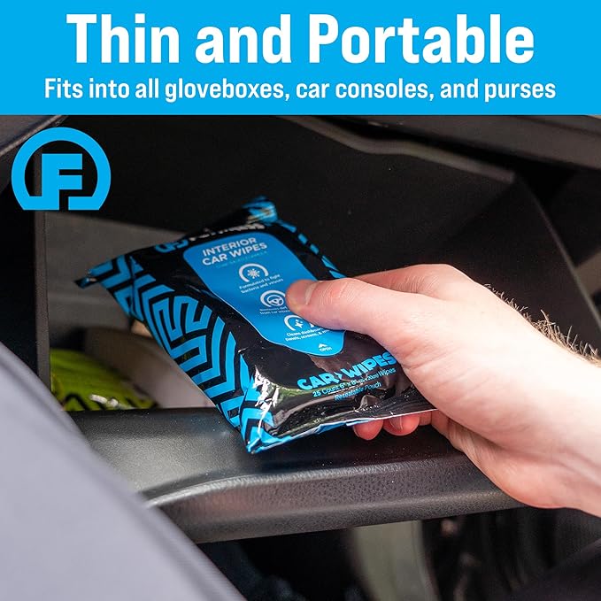 Fortress Car Interior Wipes (25 ct, Pack of 16) for Car Interior Cleaning, Dashboard, Seats, Detailing, and Steering Wheel [Travel Size] Skin-Safe Car Interior Cleaner Supplies