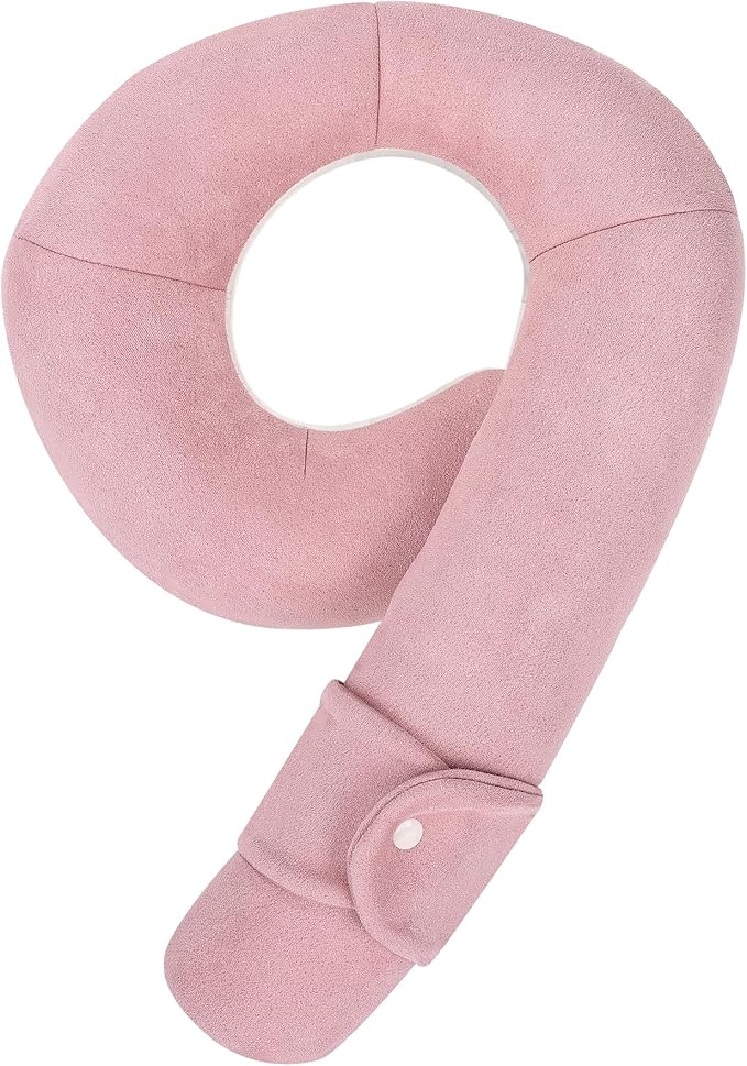 Kids Travel Neck Pillow, Toddler Travel Pillow for Car & Airplane and Head & Chin Support, Comfortably Travel Neck Pillow for Road Trip Sleeping, Gifts for Toddler/Child/Kids (Pink & Beige)