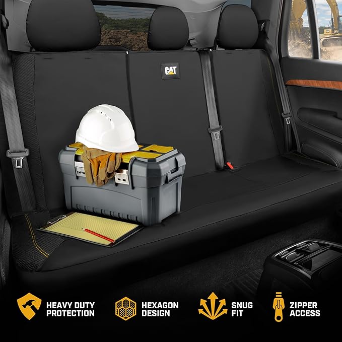 CAT PU Leather Rear Bench Seat Cover – Black, 60/40 Split Fit for Cars, Trucks, SUVs – Waterproof, Scratch-Resistant, Semi-Universal Fit Rear Seat Protector for Most Auto Interior – Easy Install