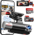 4K+4K+1080P 3 Channel Dash Cam Front and Rear with Cabin, Free 128GB Card Included, 5.8GHz WIFI6 - up to 20MB/s, IR Night Vision, Built-in GPS, G-Sensor, 24H Parking Mode, Support 512GB Max