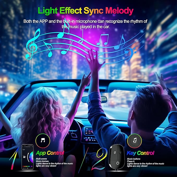 YiLaie Car LED Lights Interior, Multcolor LED Light for Car with APP Control and DIY Mode, Music Sync USB Under Dash Lighting Kit for Cars, Trucks, SUVs, DC 5V