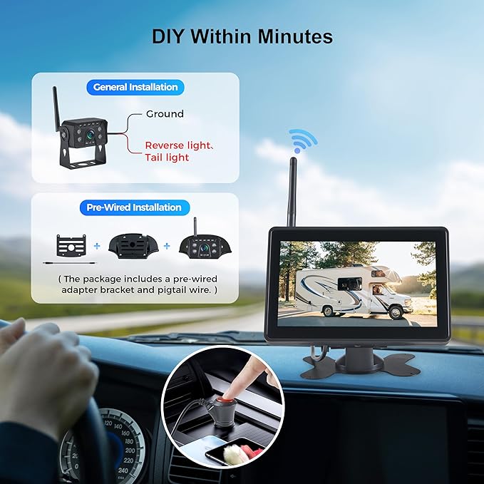 Wireless RV Backup Camera - 7'' IPS Touch Screen, 1080P HD Rear View Camera System with BSD Alert, DVR 4 Channels, IR Night Vision, Compatible with Pre-Wired RVs, Trailer, Camper, 5th Wheel