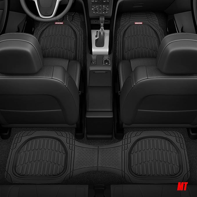 Motor Trend FlexTough Contour Liners Deep Dish 3 pc Rubber Floor Mats & Trimmable Trunk Liner Cargo Mat - Heavy Duty All Weather Protection Car Mats with Traction Grips Car Accessories (Black)