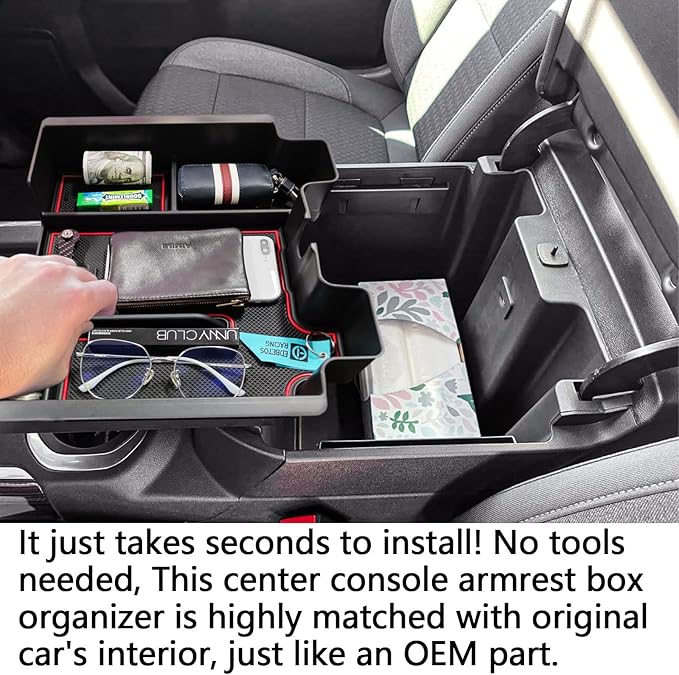 Full Size Center Console Organizer Tray Compatible with 2019-2022 Chevy Silverado/GMC Sierra 1500 and 2020-2022 2023 Silverado/Sierra 2500HD 3500HD Accessories -Full Console w/Bucket Seats ONLY, Red
