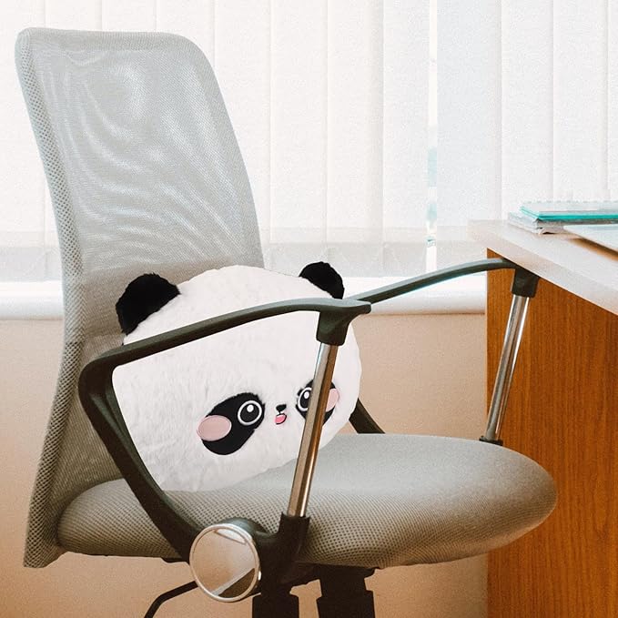 PRETYZOOM Cartoon Panda Lumbar Support Pillow with Rabbit Hair Embroidery, Soft Plush Car Seat Cushion for Lower Back, Shoulder Relaxer for Driving and Office Use