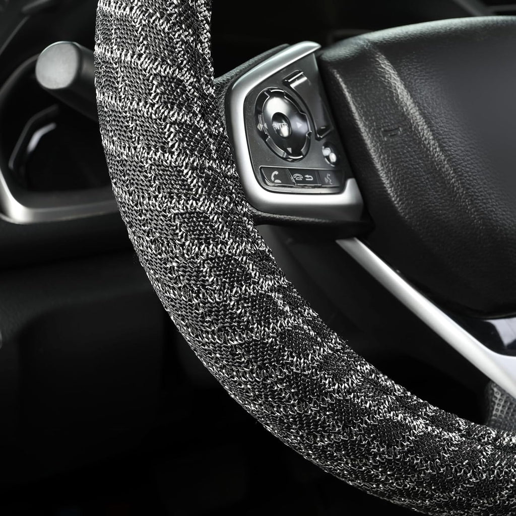Auto Newer Breathable Steering Wheel Cover Suitable For Four Seasons，Anti-Slip Design，Odorless，Easy Carry Unviersal Fit for Truck SUV Sedans Vans,Interior Accessories Standard Size[14" 1/2-15"]（Black）
