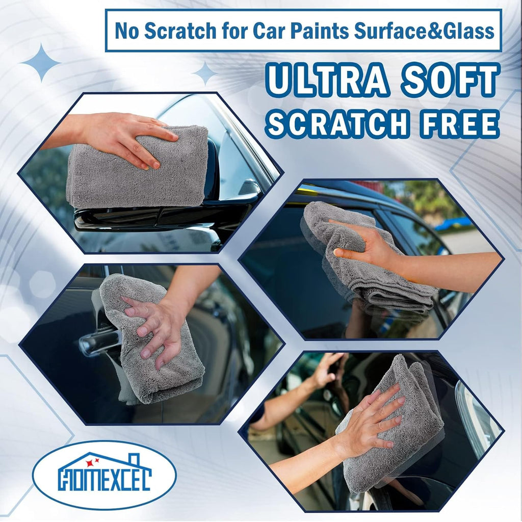 HOMEXCEL Professional Large Microfiber Car Drying Towels 4 Pack, Lint Free, Scratch Free, Highly Absorbent Drying Towel for Cars, SUVs, RVs, Trucks, and Boats,31" x 24 ",Grey