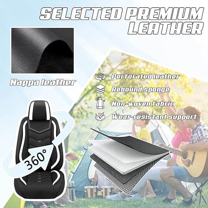 Car Seat Covers Fit for Toyota rav4 2000-2026, Stylish Sport Seat Covers, Waterproof Wear-Resistant Premium Nappa Leather Car Seat Cover.(2 Pcs Front/Black White)