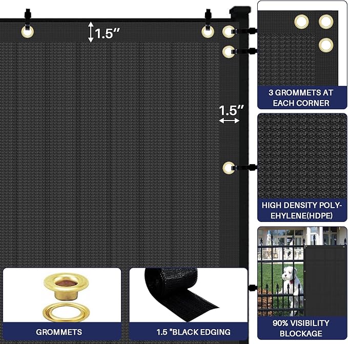 Windscreen4less Privacy Fence Screen Heavy Duty Windscreen Fencing Mesh Fabric Shade Net Cover with Brass Grommtes for Outdoor Wall Garden Yard Pool Deck, 8'x171' Black