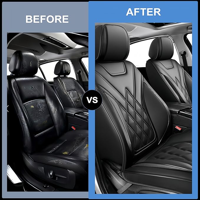 Fit RLX Car Seat Covers for Acura RLX 2013-2020 - Premium Leather, Waterproof, All-Weather, Airbag Compatible, Anti-Slip, Breathable, Easy Install, Seat Protectors, Full Set, Black