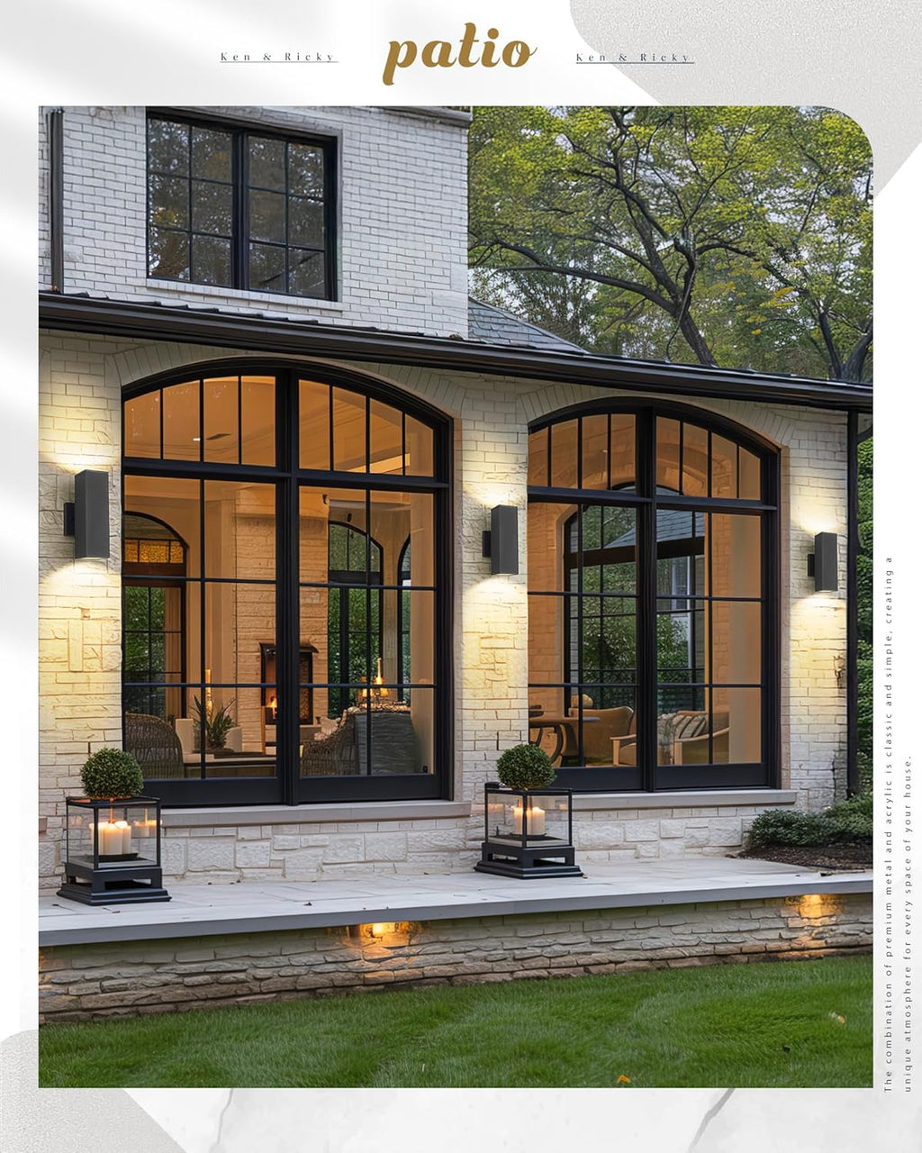 Ken & Ricky Dusk to Dawn Outdoor Lighting, Modern Exterior Wall Lights, Aluminum Waterproof, Black Up and Down Outdoor Porch Light with Glass Cover, KR3324-W-1PK-B