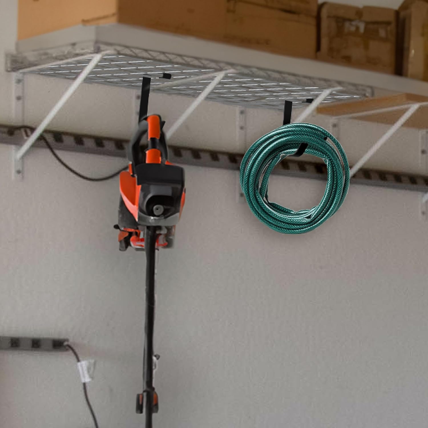 Bike Hooks for Garage Ceiling Mount Rack – Heavy Duty 4X8 Overhead Garage Storage Rack for Ceiling Hanging Bicycle Shelves, Add on Storage Flat Hooks Accessory and Wall Hanger (Flat Hook 4 Pack)